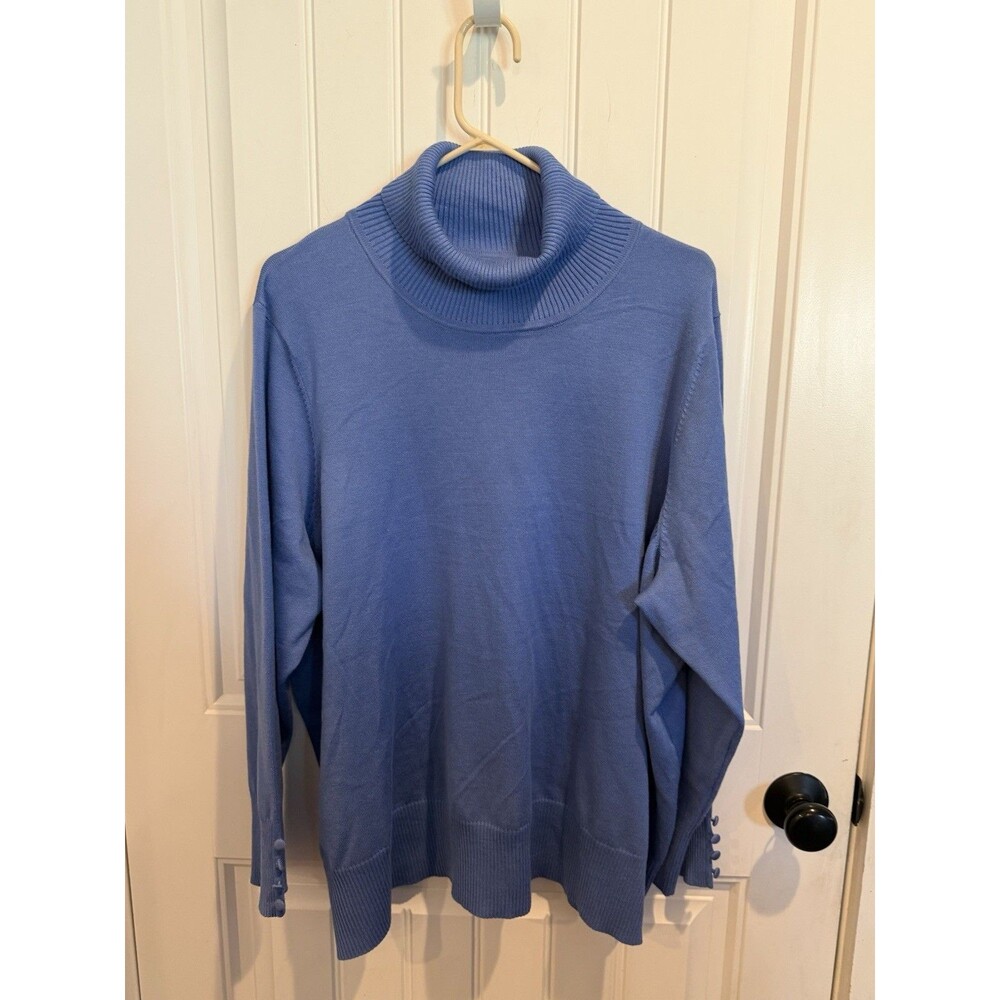 Retrology Women’s 3X Blue Turtle Neck Tunic Sweater Button Cuffs High Low